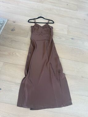 Nordstrom Brown Satin Maxi Slip Dress